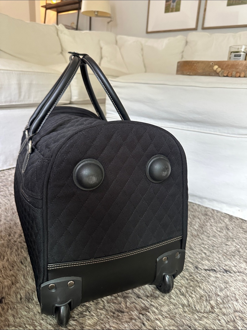 Vera Bradley Black Quilted Weekender Duffel with wheels! - Picture 4 of 12
